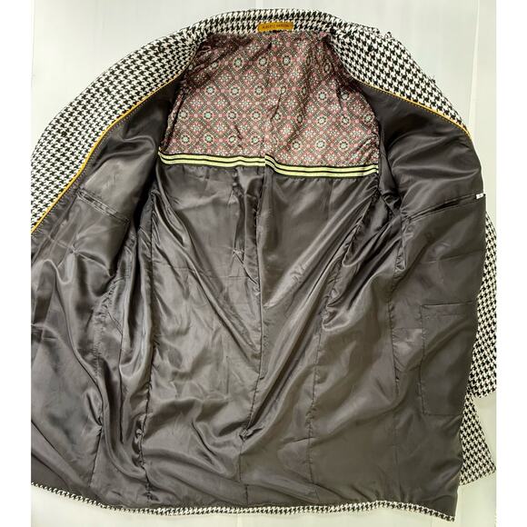 ALBERTO NARDONI Wool Classic Black White Herringbone Long Overcoat Sz XL-XXL - Picture 5 of 10